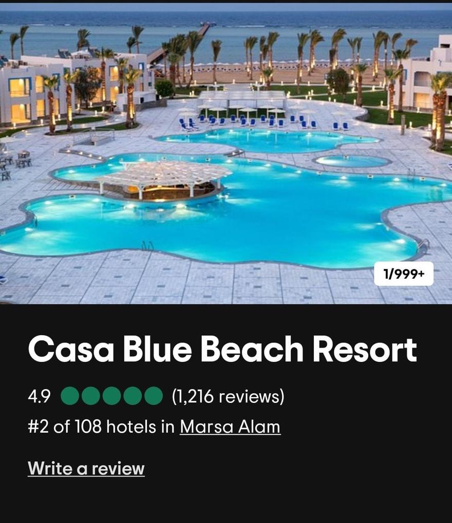 TripAdvisor listing: Casa Blue Beach Resort, 4.9, ranked number 2 of 108 hotels in Marsa Alam
