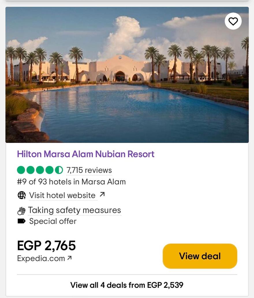 TripAdvisor card: Hilton Marsa Alam Nubian Resort, number 9 of 93 hotels in Marsa Alam