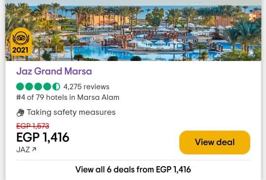 TripAdvisor card: Jaz Grand Marsa, number 4 of 79 hotels in Marsa Alam
